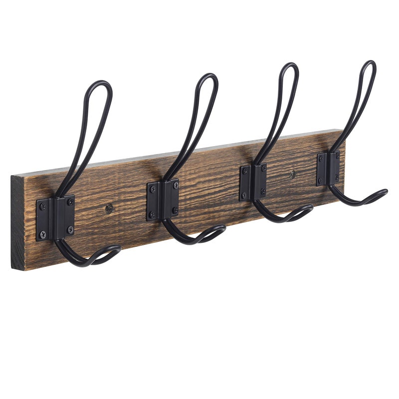 Homagic Rustic Wall Mounted Coat Hook with 4 Farmhouse Hooks - Solid Pine Wood Towel and Coat Rack for Bathroom, Entryway, Kitchen - Brown - Image 1